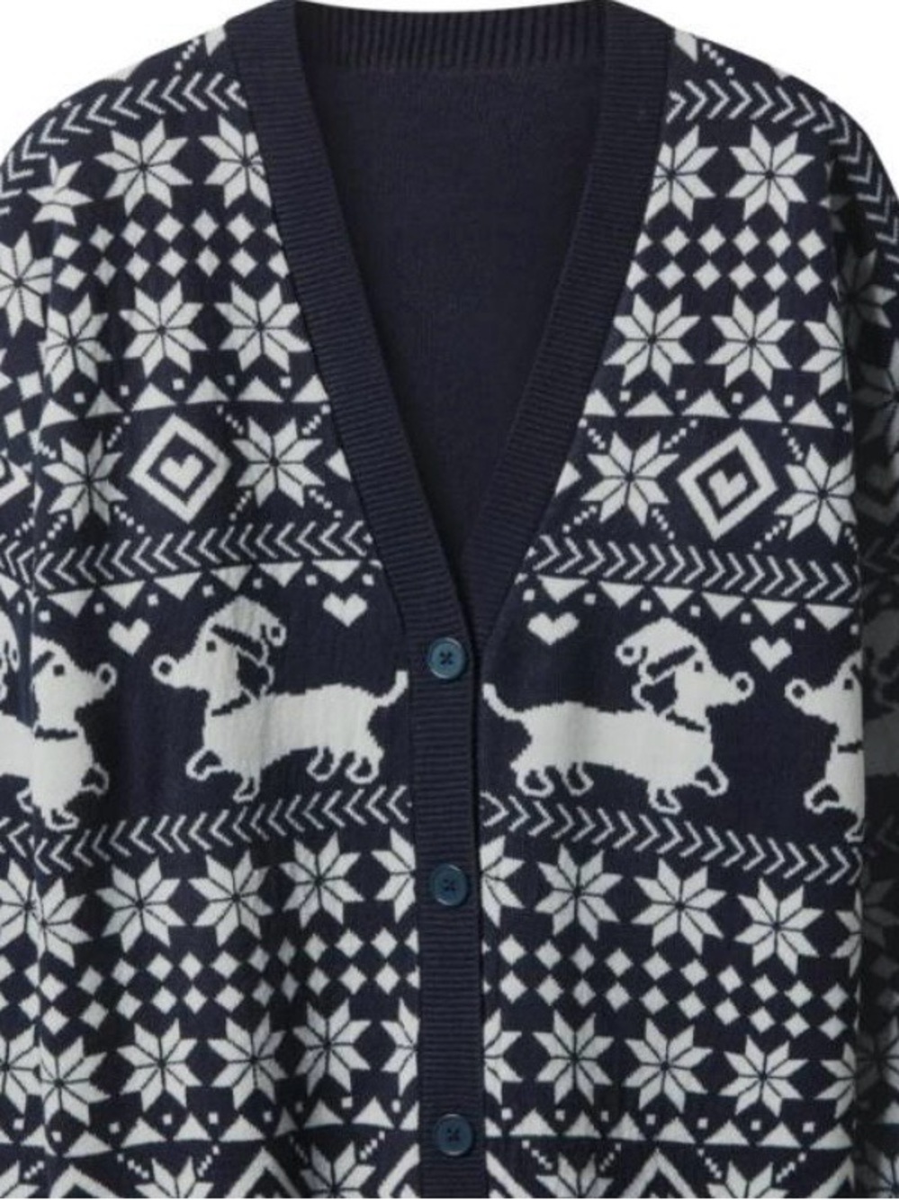 NEW Christmas Dachshund Cardigan SWEATER dog navy blue white holiday ugly